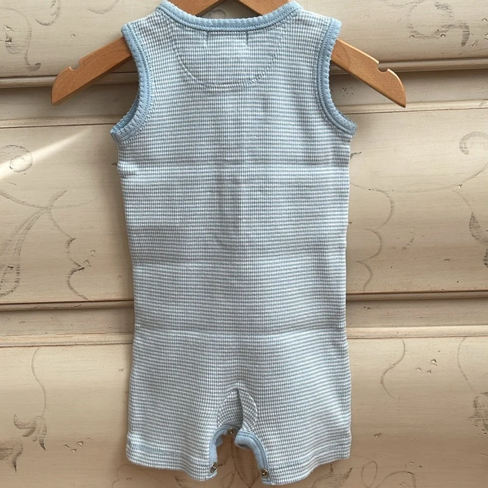 RALPH LAUREN STRIPPED RIBBED COTTON ONE PIECE BODYSUIT